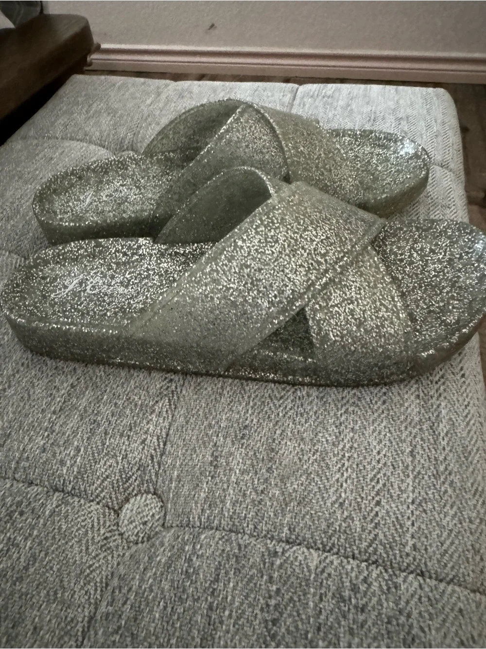 Like New, JCrew sparkly cross strap sandals .